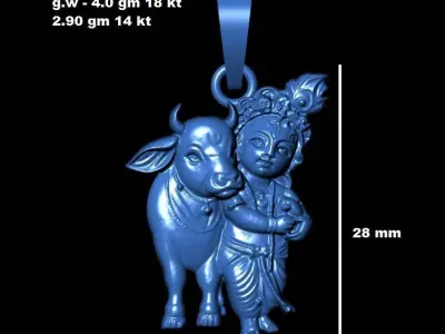 little krishna with cow pendent 3D print model