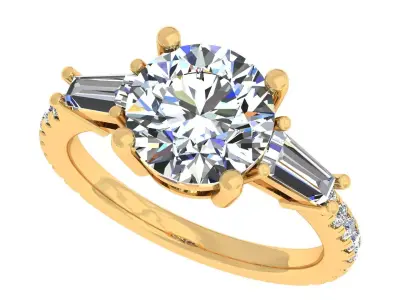 3carat Round And Bauggate Stone Engagement Ring 3D print model purchase