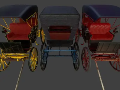 Carriage - Low Poly victorian horse drawn Low-poly 3D model