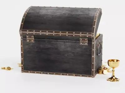 Treasure Chest V2 - Antique Box with Gold and Loot - Rigged 3D model