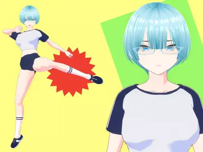 Anime - BLUE Hair Sports Girl Low-poly 3D model