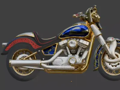  Egyptian Pharaoh Luxury Chopper motorcycle Low-poly 3D model