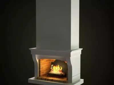White Retro Fireplace 3D model