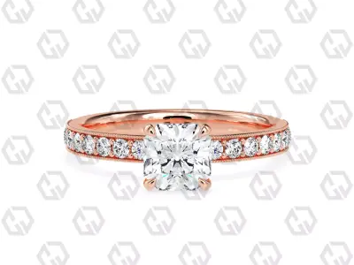 Ring 70 Radiant Shape milgrain pave set ring with Gems 3D print model