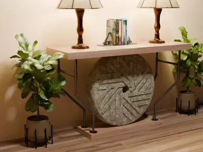 Industrial Millstone Side Table Low-poly 3D model