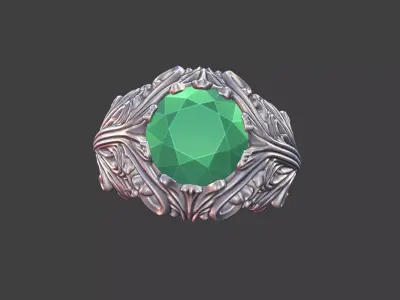 ornamental scrollwork gemstone antique style ring silver 3D print model