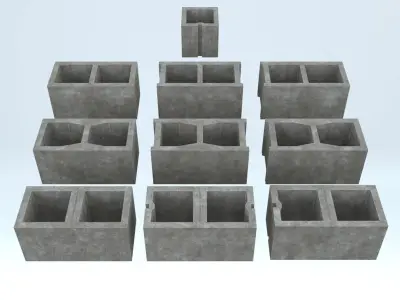  Concrete Cinder Blocks Set – 10 Modular CMU Variations 