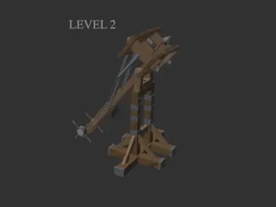 3D Weapons catapult and other wooden equipment Low-poly 3D model