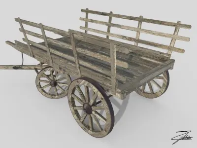 Wooden cart 3 Low-poly 3D model