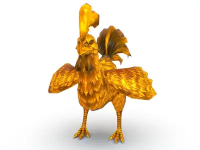Golden Rooster Bright Feathers Majestic Tail Low-poly 3D model