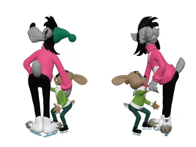 001315 wolf and rabit from nupogodi on skates 3D model