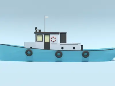Low Poly Cartoon Fishing Boat Low-poly 3D model
