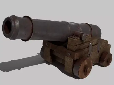 Old metallic cannon Low-poly 3D model