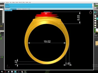 Bold Industrial Men Ring with Center Stone and Side Accents 2846 3D print model