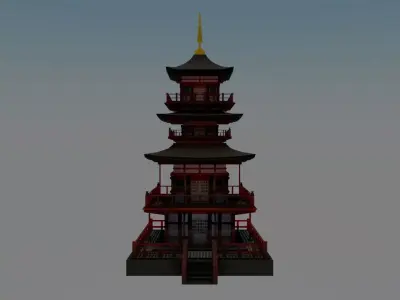 Japanese Temple Tower Low-poly 3D model