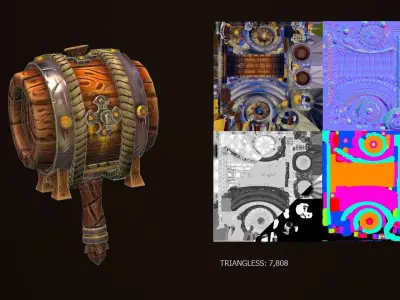 Low Poly Hammer drum Low-poly 3D model