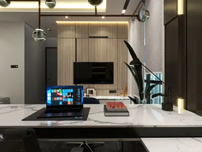 office private and living room area 3D model