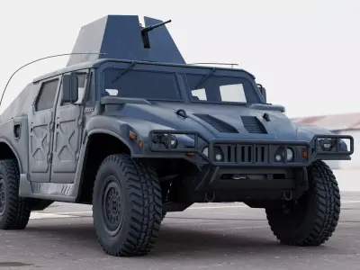 Military Vehicle Humvee Gunner Turret HMMWV Concept Black Color 3D model