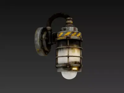Industrial Wall Lamp - Sci-Fi Steampunk Light PBR Game Ready Low-poly 3D model