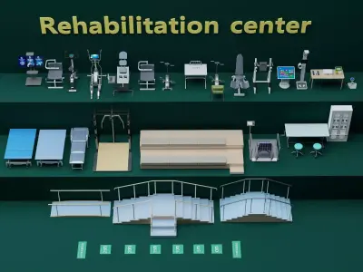 Rehabilitation Center Therapy Equipment Pack PBR Game Ready Low-poly 3D model