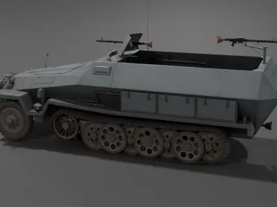 Sd kfz 251 Half-track armored personnel carrier Low-poly 3D model