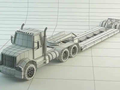 Low Poly Lowboy Trailer and Truck 3D model
