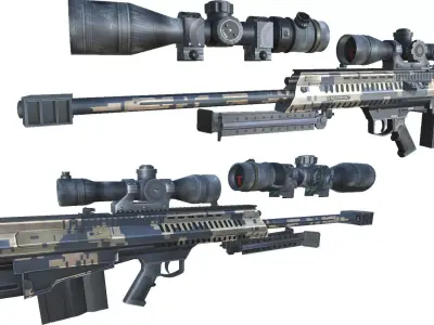 34-barrett-gun model 3d game ready model Low-poly 3D model Low-poly 3D model