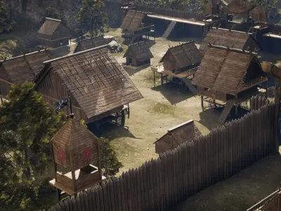 Village-kitbash viking village Low-poly 3D model