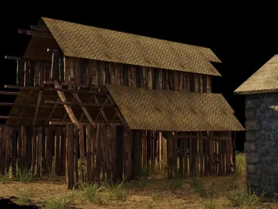  Village  Hut Shed Barn Model Low-poly 3D model