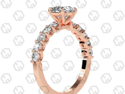 Ring 100 Radiant Shape prong set round on shank with Gems 3D print model