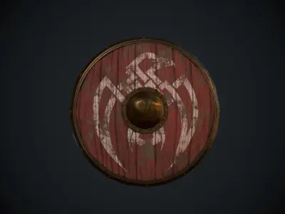 A BEAUTIFUL OLD WOODEN SHIELD Low-poly 3D model