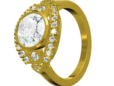 Antique Round Diamond Cathedral Wedding Ring 3D print model