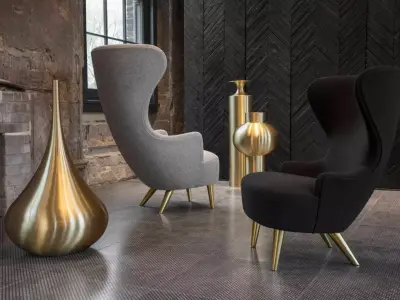 Flask three chairs and gold vase Free 3D model