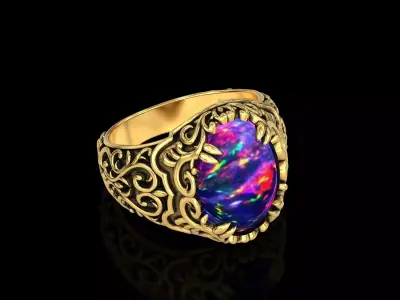 Antique Floral Carving Oval Ring V2 3D print model