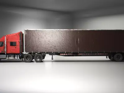Used Aged Semi Truck Sleeper Cab with Curtain Trailer 3D model