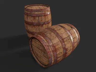 wooden barrel Low-poly 3D model 15
