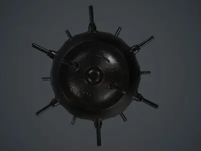 Black Painted Metal Naval Mine PBR Game Ready Low-poly 3D model