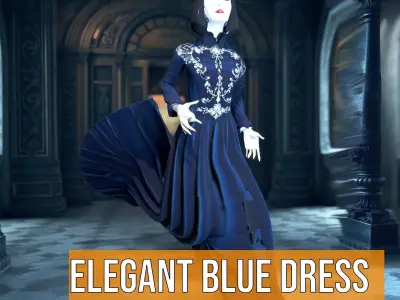Elegant Blue Dress model pack Low-poly 3D model