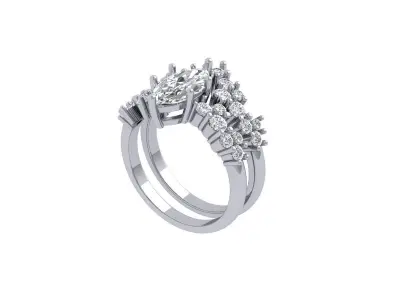 Marquise Ring Bridal Set 3D print model 3