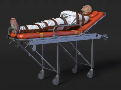 Patient in Straitjacket on Hospital Stretcher 3D model
