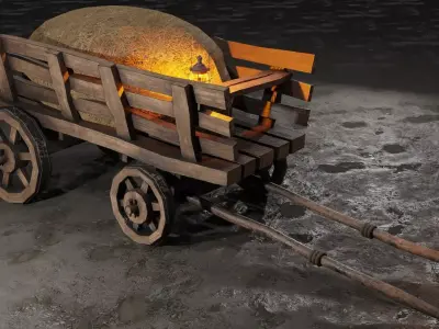 Stylized medieval cart with a lamp and hay Low-poly 3D model purchase