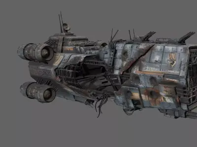 Old Sci-fi Armored Dropship with Damages 3D model