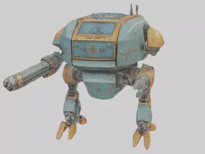 Battle heavy robot with gun Low-poly 3D model