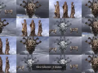 Hera Collection ornate metal sculpture with cloudy sky 3D Model Pack