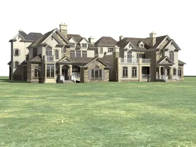 Villa mansion on grassy field 3D model