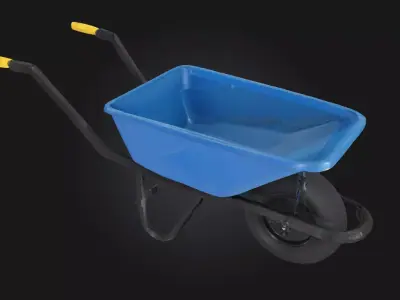 Blue Wheelbarrow  Realistic Construction Site Cart Model 3D model