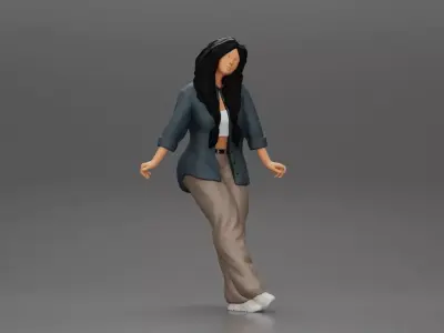 lowrider chola girl is leaning on the car in open shirt pigtails 3D print model