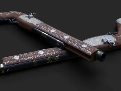 TwinShot gun with ornate design Low-poly 3D model