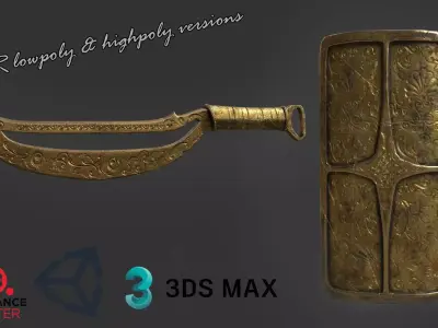 Sword and Shield lowpoly highpoly Free low-poly 3D model