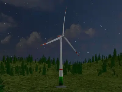 Wind turbine E1 H-132 RD 172 m with animation and Foundation Low-poly 3D model